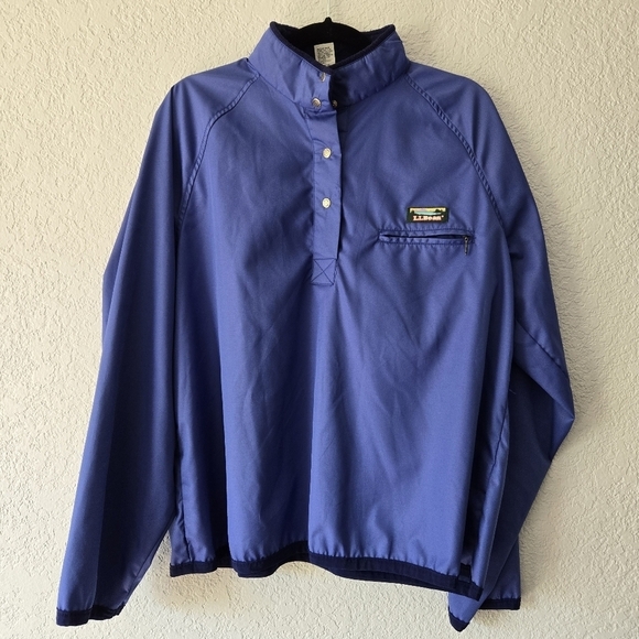 LL Bean L Blue Vintage 90's Popover Windbreaker‎ Jacket Snap Closure - Picture 1 of 8